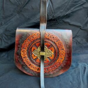9th Century Norse Style Birka Bag with Fittings/Dark Brown with Tooled Front