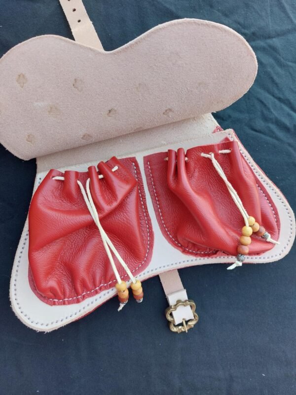 14th-15th Century Girdle Purse Red/Natural Leather - Image 6