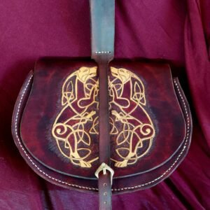 7th-10th Century Norse Bag with Tooled Knot-work Dogs