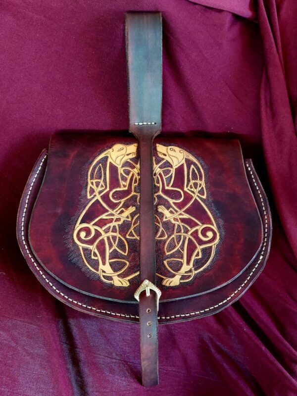 7th-10th Century Norse Bag with Tooled Knot-work Dogs