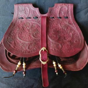 14th-15th Century Girdle Purse "Vinework" Mahogany